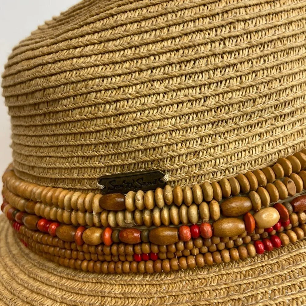 Sun N’ Sand Sun  Floppy Beach Hat Wooden details Wide Brim